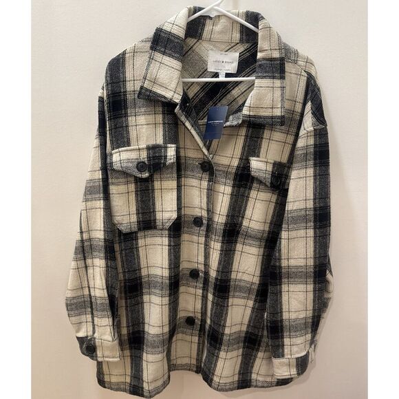 Lucky Brand Women's Beige & Black Buffalo Plaid Oversized Shirt Jacket Size XL - Picture 1 of 10